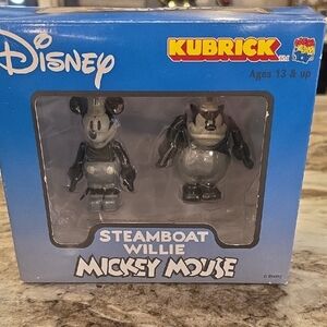 Disney Kubrick Steamboat Willie Mickey Mouse Figures - Black and White